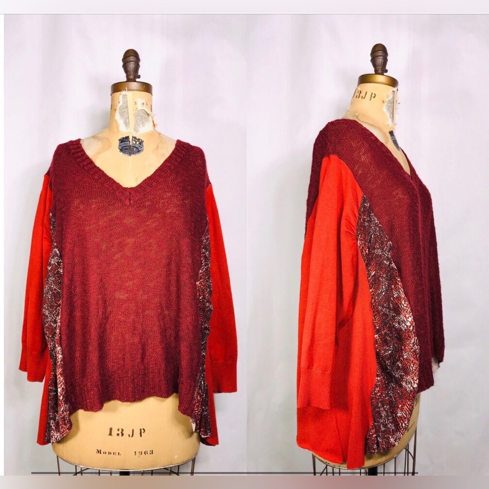 PAINTED OYSTER upcycled Red sweater S M L